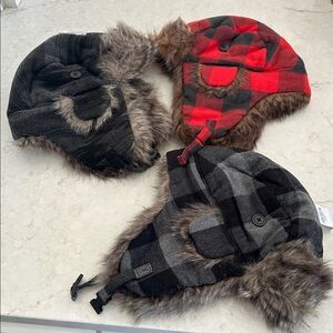 Plaid Aviator Hats for OS Red, Black, and Gray lot of 3